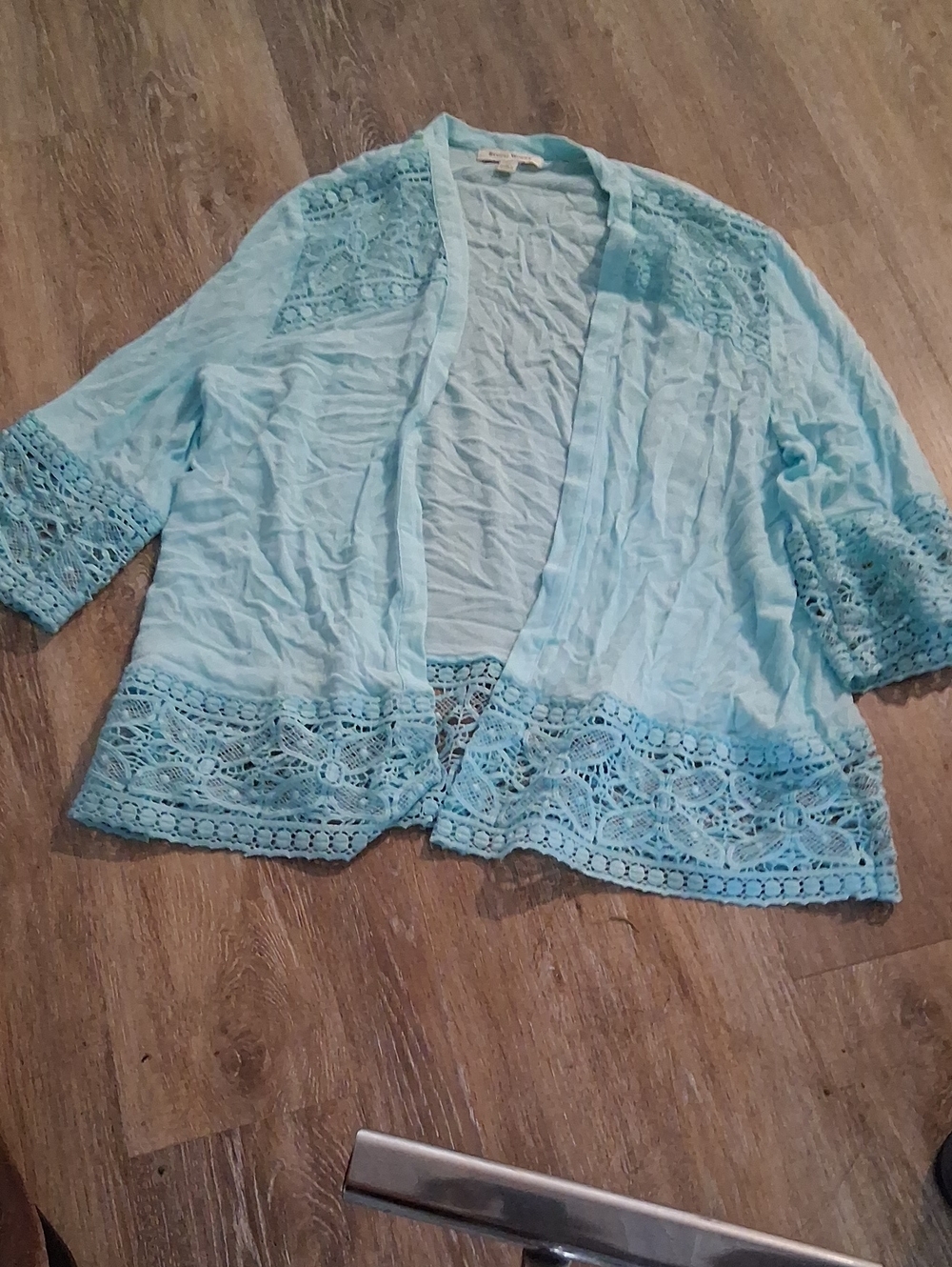 Studio Works Light Blue Crochet-Trim Open Front Tunic